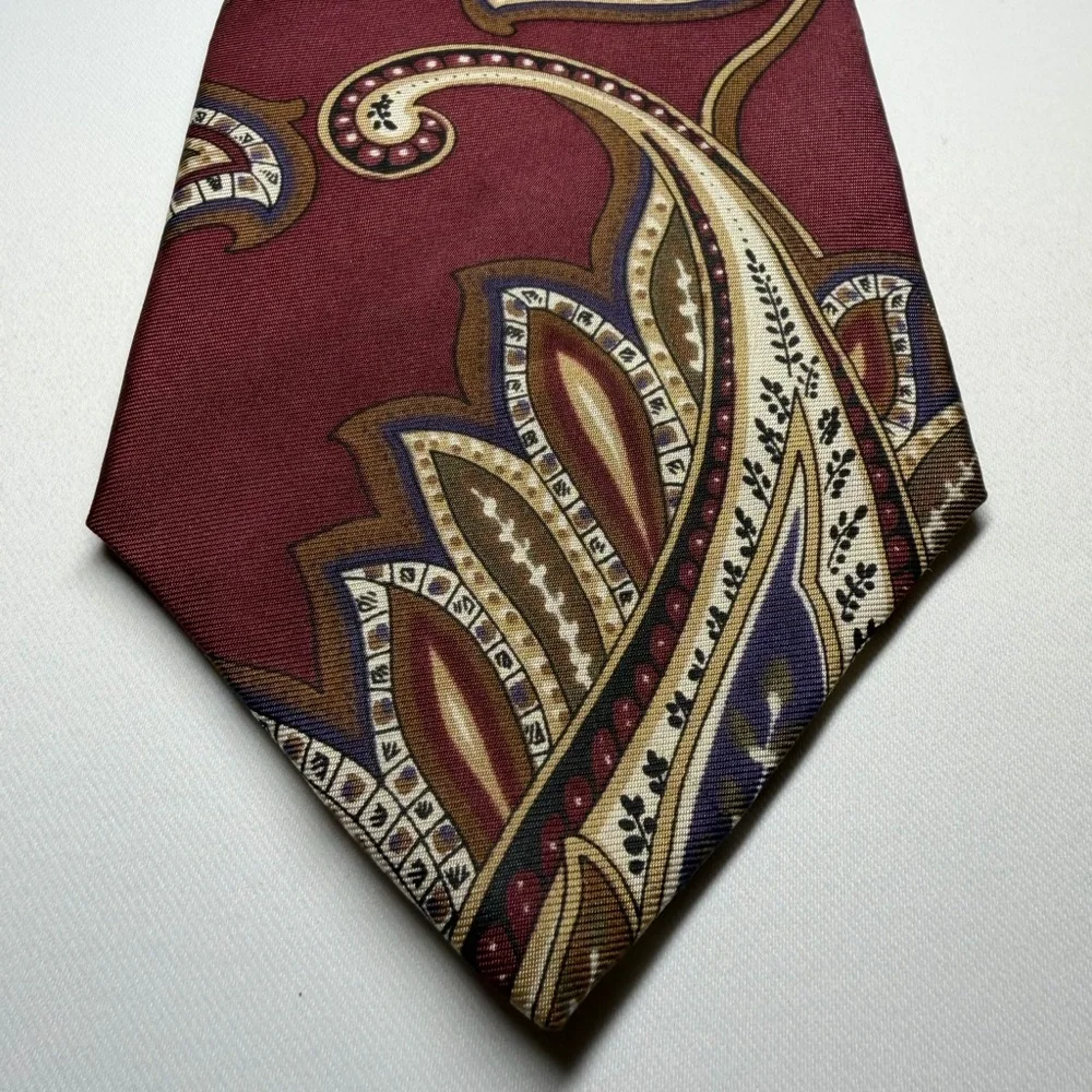 Christian Dior Monsieur Burgundy Maroon‎ Paisley Print All Silk Neck